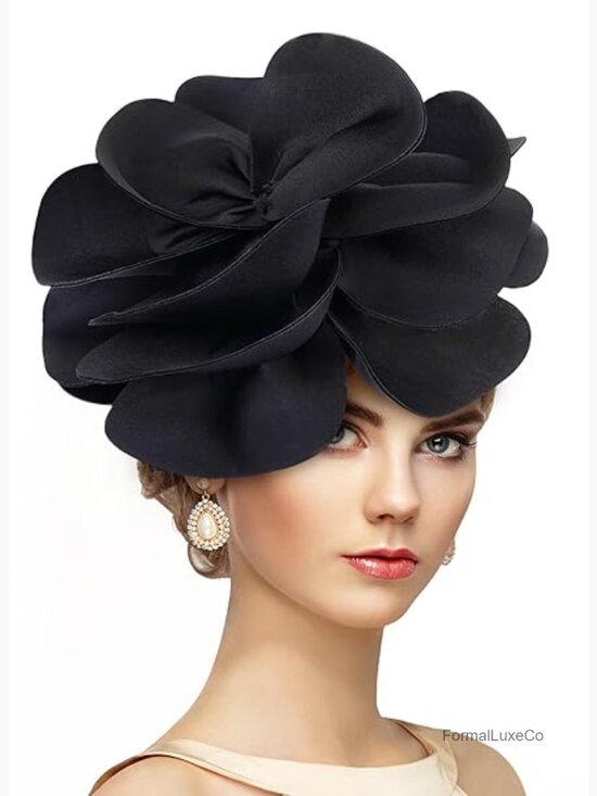 Black Large Flower Fascinator Headband for Women Cocktail Wedding Tea Party Hat main image 4